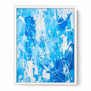 Blue White Color Drip Framed Print
