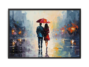Man Woman walking under Umbrella Canvas Print
