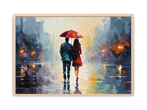 Man Woman walking under Umbrella Streched canvas