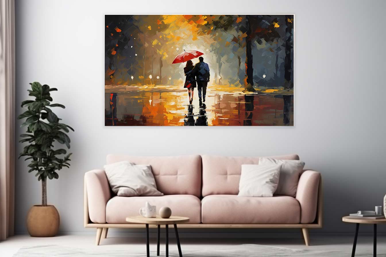 Couple Under Umbrella Art Painting