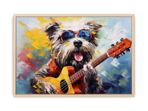 Dog Playing Guitar Modern Art Streched canvas