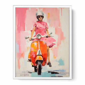 Modern Scooter Lady Art Painting Framed Print