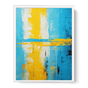 Abstract Knife Art Blue Yellow Painting Framed Print