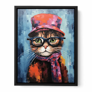 Cat Hat And Glasses Modern Art Painting Canvas Print