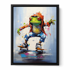 Skateboarding Frog Contemporary Art Canvas Print