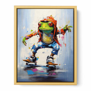 Skateboarding Frog Contemporary Art Streched canvas