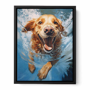 Dog Swimming Modern Painting Canvas Print