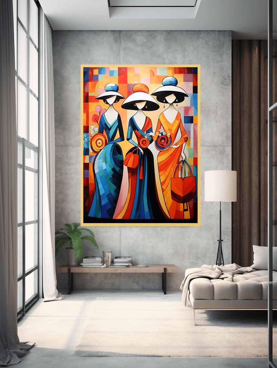 Three Lady With Purse Modern Art Painting