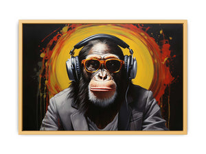 Modern Black Monkey Head Phone Streched canvas