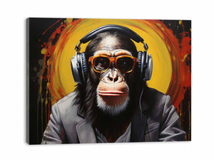 Modern Black Monkey Head Phone Painting