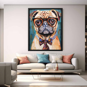 Modern Pug Dog with Glasses Painting