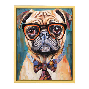 Modern Pug Dog with Glasses Streched canvas