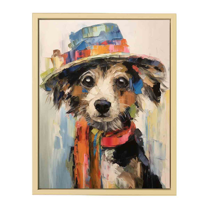 Dog Wearing Hat Modern Art Framed Print