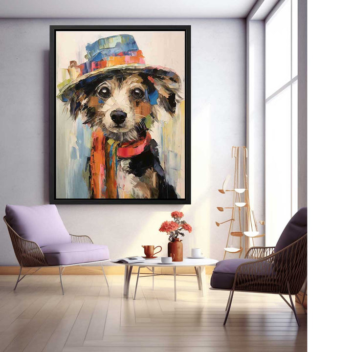 Dog Wearing Hat Modern Art 