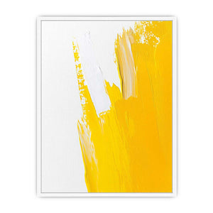 Minimal yellow brushstroke canvas art for bright bedroom wall decor.