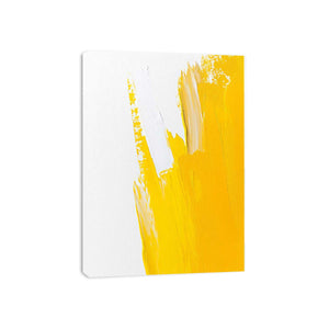 Minimal yellow brushstroke canvas art for bright bedroom wall decor.