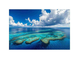 Turquoise reef ocean photography canvas for coastal living room decor.