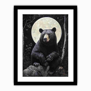 Black bear moon canvas art for rustic office or cabin decor.