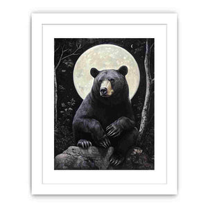 Black bear moon canvas art for rustic office or cabin decor.