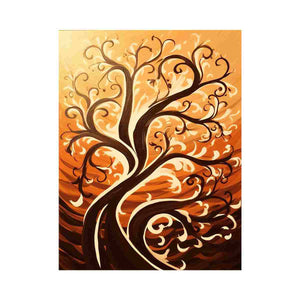 Warm decorative tree canvas art for boho living room decor.
