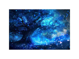 Blue fantasy forest canvas art for dreamy bedroom decor.