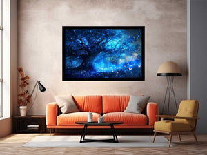 Blue fantasy forest canvas art for dreamy bedroom decor.