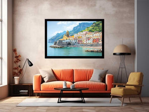 Mediterranean Amalfi coast canvas print for elegant living room decor.
