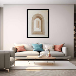 Neutral abstract arch canvas art for warm minimalist entryway decor.