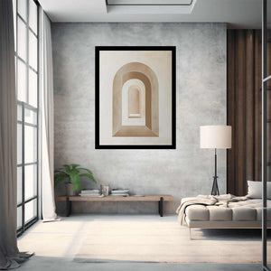 Neutral abstract arch canvas art for warm minimalist entryway decor.