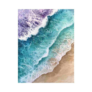 Turquoise abstract ocean wave canvas art for coastal bathroom decor.