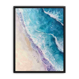 Teal abstract coastal wave canvas art for beach house bedroom decor.