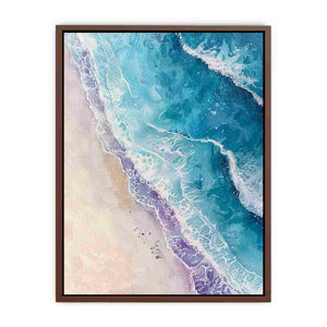 Teal abstract coastal wave canvas art for beach house bedroom decor.