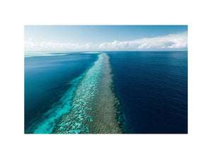 Long turquoise reef ocean canvas for modern coastal wall decor.