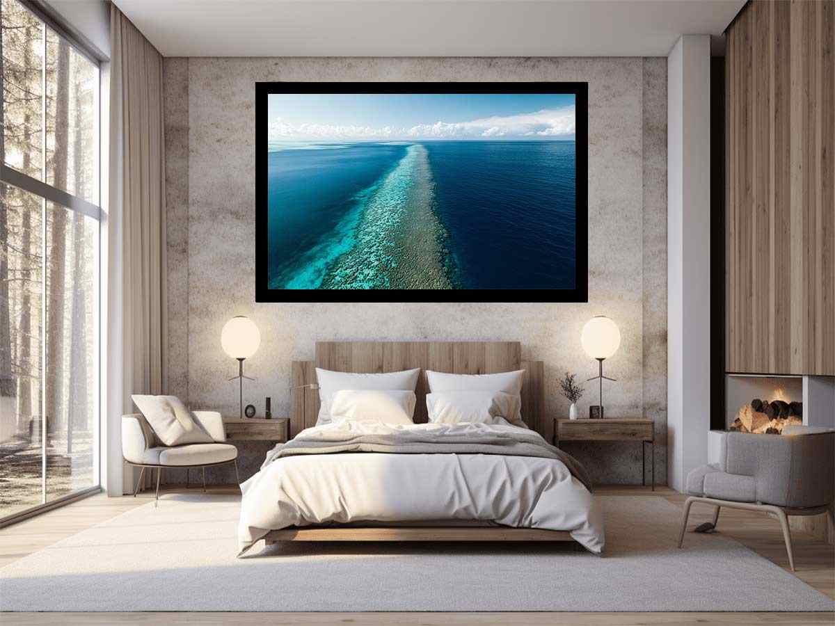 Long turquoise reef ocean canvas for modern coastal wall decor.