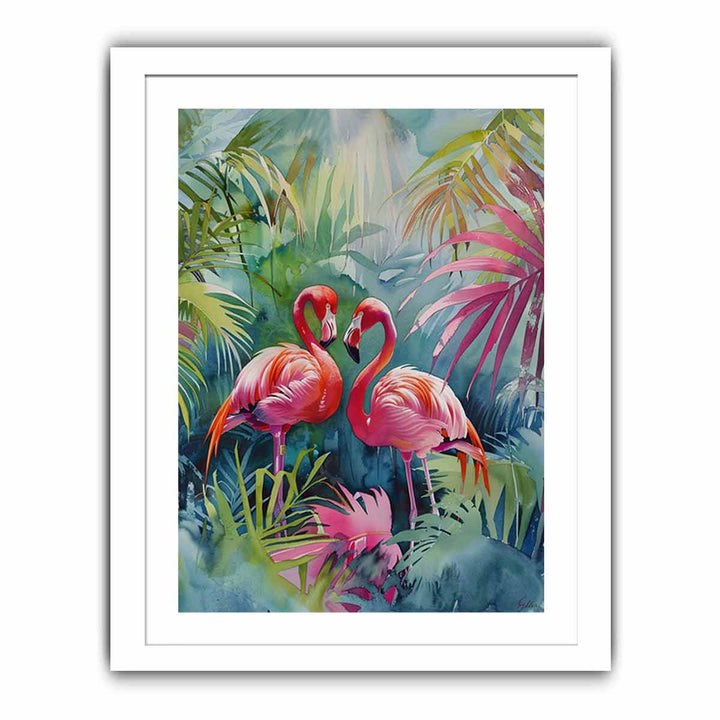Flamingo Pair Painting framed Print