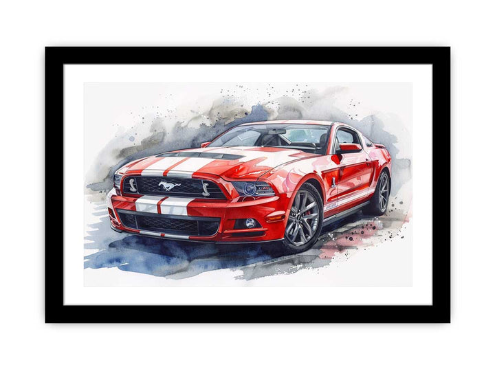 Ford Mustang Watercolor Painting framed Print
