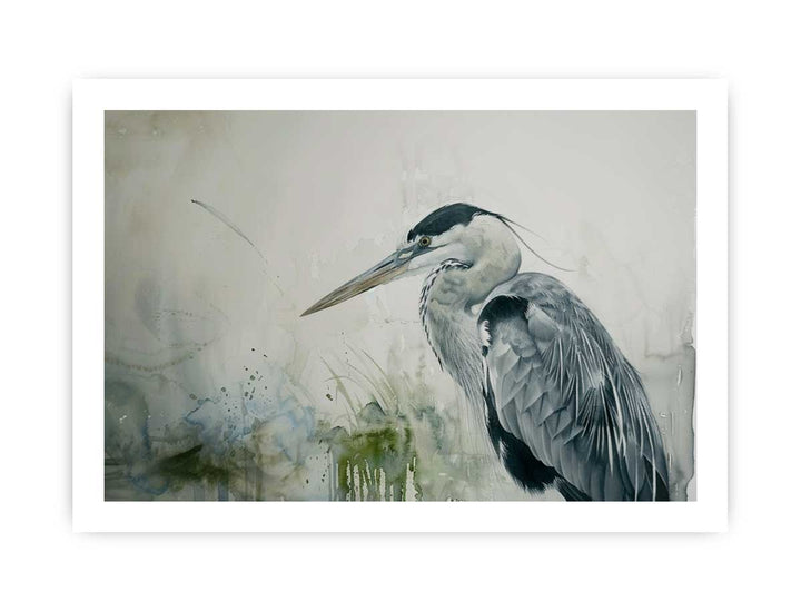 Heron Watercolor Painting framed Print