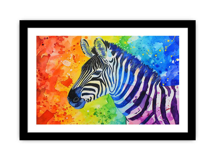 Rainbow Zebra Watercolor Painting framed Print