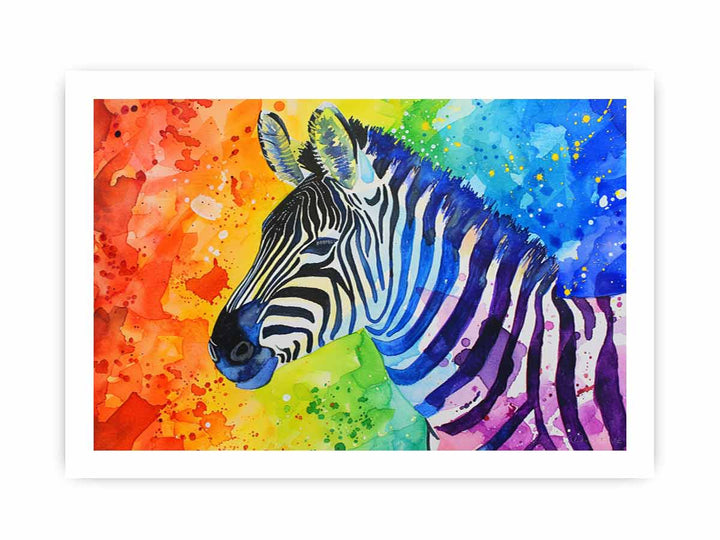 Rainbow Zebra Watercolor Painting framed Print