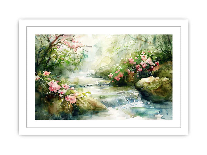 Watercolor River Paining framed Print
