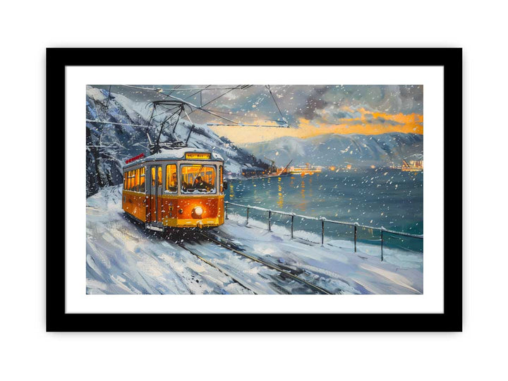 Tram In Snow framed Print