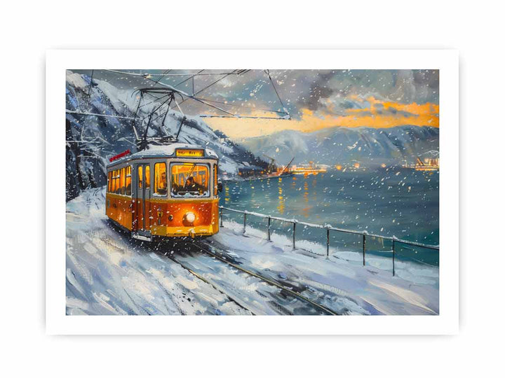 Tram In Snow framed Print