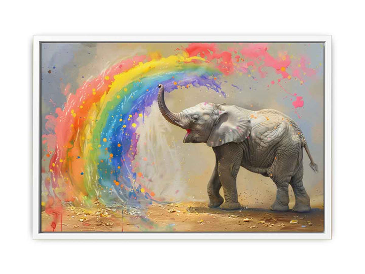 Baby Elephant Spraying Rainbow Painting