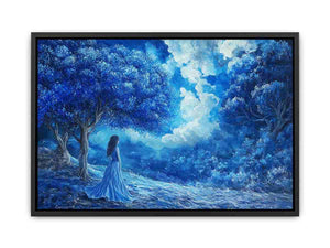 blue forest woman premium canvas wall art for modern living room decor
