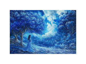 blue forest woman premium canvas wall art for modern living room decor