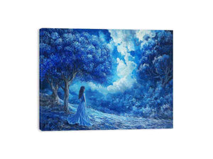blue forest woman premium canvas wall art for modern living room decor