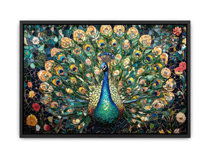 peacock mosaic premium canvas wall art for modern living room decor