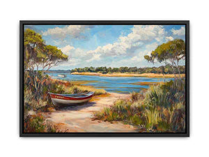 riverside boat painting artwork for modern living room decor