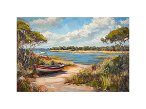 riverside boat painting artwork for modern living room decor