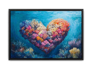 Heart shaped coral reef artwork for coastal bedroom decor